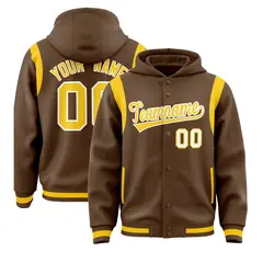 Light Brown Gold Shoulder Color Block Varsity Letterman Jacket Hoodie 1