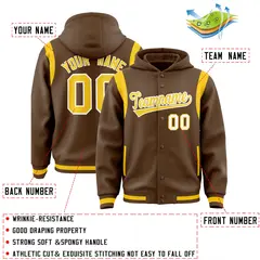 Light Brown Gold Shoulder Color Block Varsity Letterman Jacket Hoodie 4