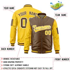 Light Brown Gold Two-Tone Varsity Letterman Bomber Jacket 2