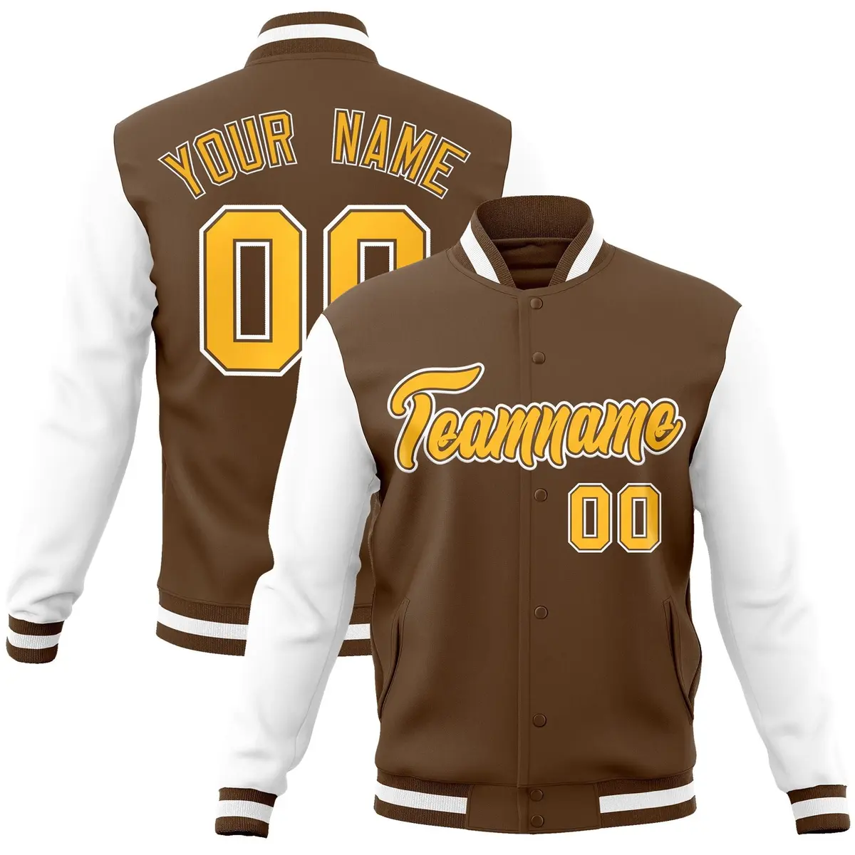 Light Brown Gold Varsity Full-Snap Raglan Letterman Jacket