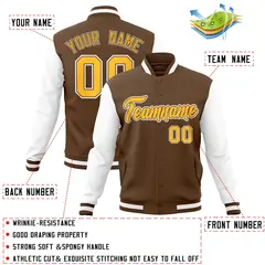 Light Brown Gold Varsity Full-Snap Raglan Letterman Jacket 4