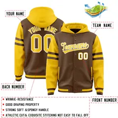 Light Brown Gold Varsity Letterman Three Stripes Raglan Jacket Hoodie 4