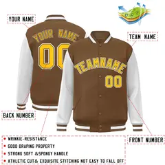 Light Brown Gold-White Raglan Varsity Full-Snap Letterman Jacket 2