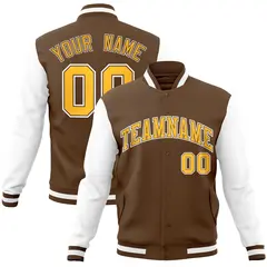 Light Brown Gold-White Raglan Varsity Full-Snap Letterman Jacket 1
