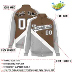 Light Brown Gray Raglan Full-Snap Letterman Baseball Jacket 2