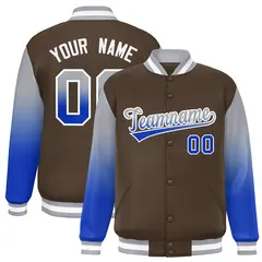 Light Brown Gray-Royal Gradient Varsity Full-Snap Raglan Baseball Jacket 1