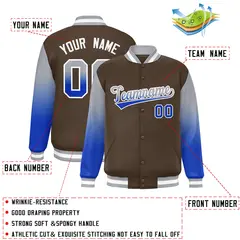 Light Brown Gray-Royal Gradient Varsity Full-Snap Raglan Baseball Jacket 2