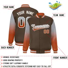 Light Brown Gray-Texas Orange Gradient Varsity Full-Snap Raglan Baseball Jacket 2