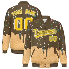 Light Brown Ice Cream Cone Graffiti Full-Snap Varsity Letterman Jacket