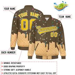 Light Brown Ice Cream Cone Graffiti Full-Snap Varsity Letterman Jacket 2