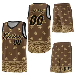 Light Brown Khaki Cashew Pattern Basketball Jersey 6