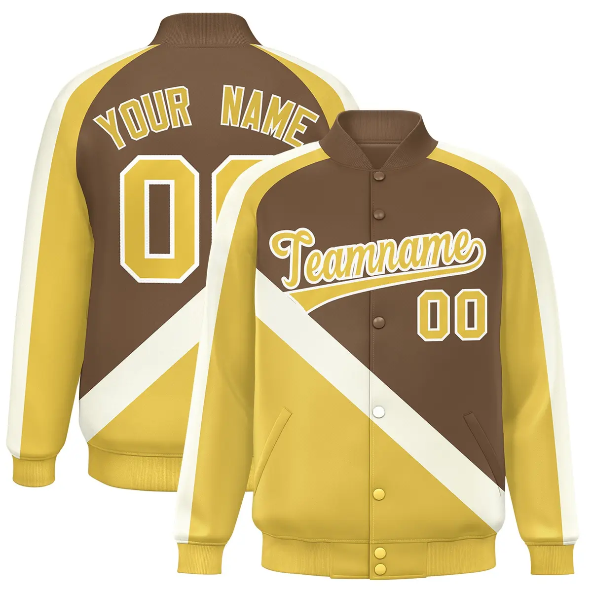 Light Brown Khaki Raglan Varsity Full-Snap Letterman Baseball Jacket