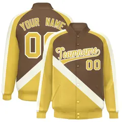 Light Brown Khaki Raglan Varsity Full-Snap Letterman Baseball Jacket 1