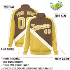 Light Brown Khaki Raglan Varsity Full-Snap Letterman Baseball Jacket 2