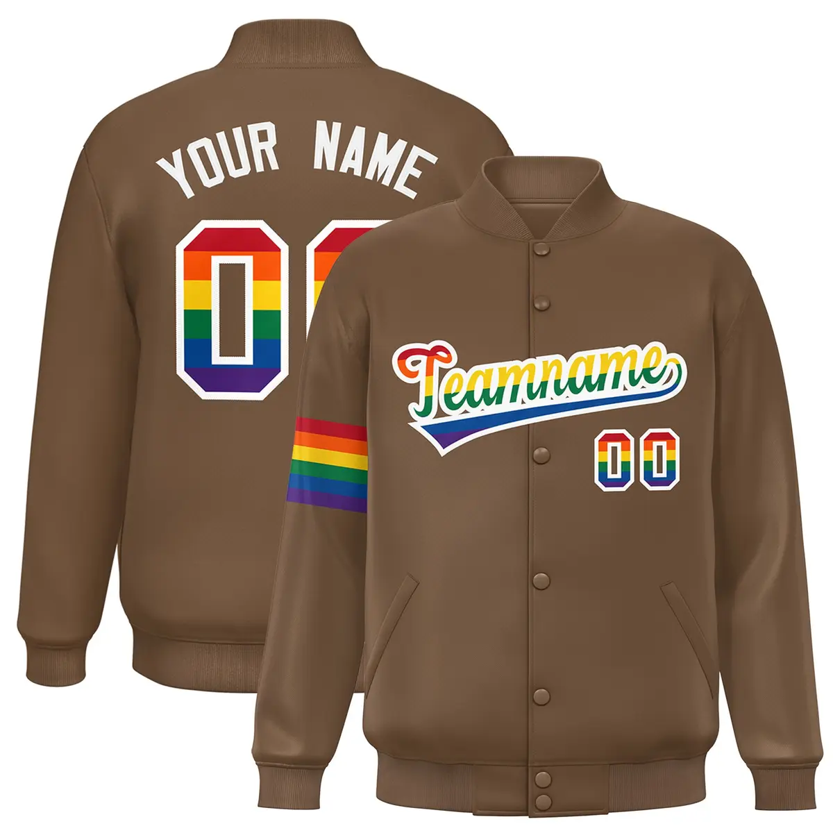 Light Brown LGBT Rainbow Pride Letterman Baseball Jacket