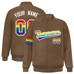 Light Brown LGBT Rainbow Pride Letterman Baseball Jacket
