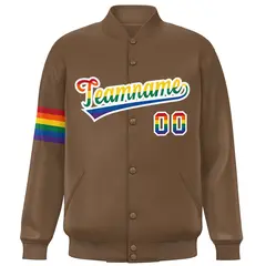 Light Brown LGBT Rainbow Pride Letterman Baseball Jacket 3