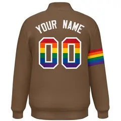 Light Brown LGBT Rainbow Pride Letterman Baseball Jacket 4