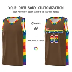 Light Brown LGBT Rainbow Pride Month Basketball Jersey 3
