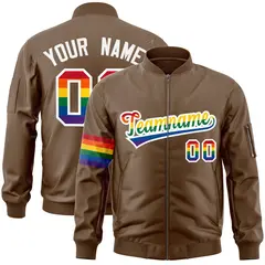 Light Brown LGBT Rainbow Pride Month Letterman Bomber Jacket