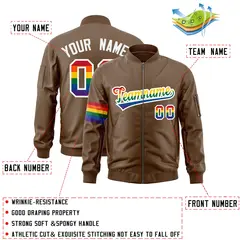 Light Brown LGBT Rainbow Pride Month Letterman Bomber Jacket 2