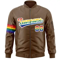 Light Brown LGBT Rainbow Pride Month Letterman Bomber Jacket 3