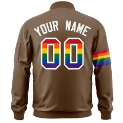 Light Brown LGBT Rainbow Pride Month Letterman Bomber Jacket 4