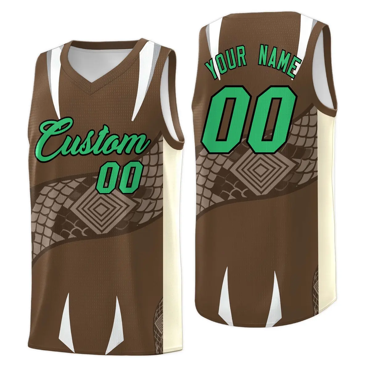 Light Brown Light Khaki Snake Scale Venomous Fang Graffiti Basketball Jersey