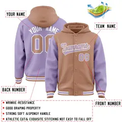 Light Brown Light Purple Raglan Two Tone Varsity Letterman Hoodie 4