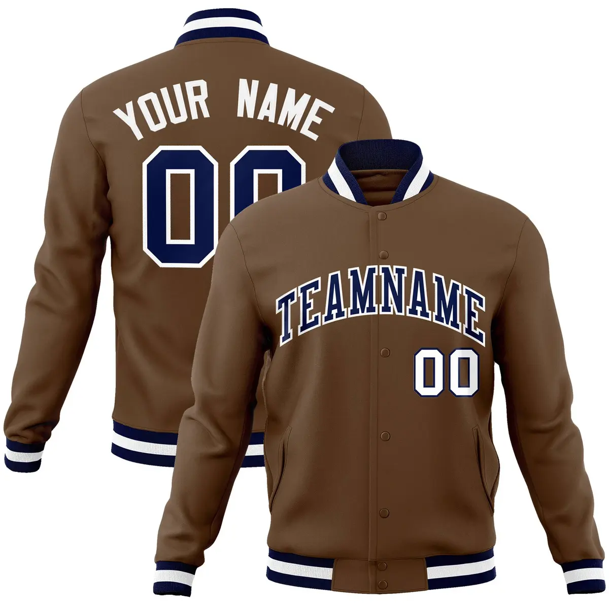 Light Brown Navy-White Varsity Full-Snap Letterman Jacket