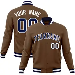 Light Brown Navy-White Varsity Full-Snap Letterman Jacket