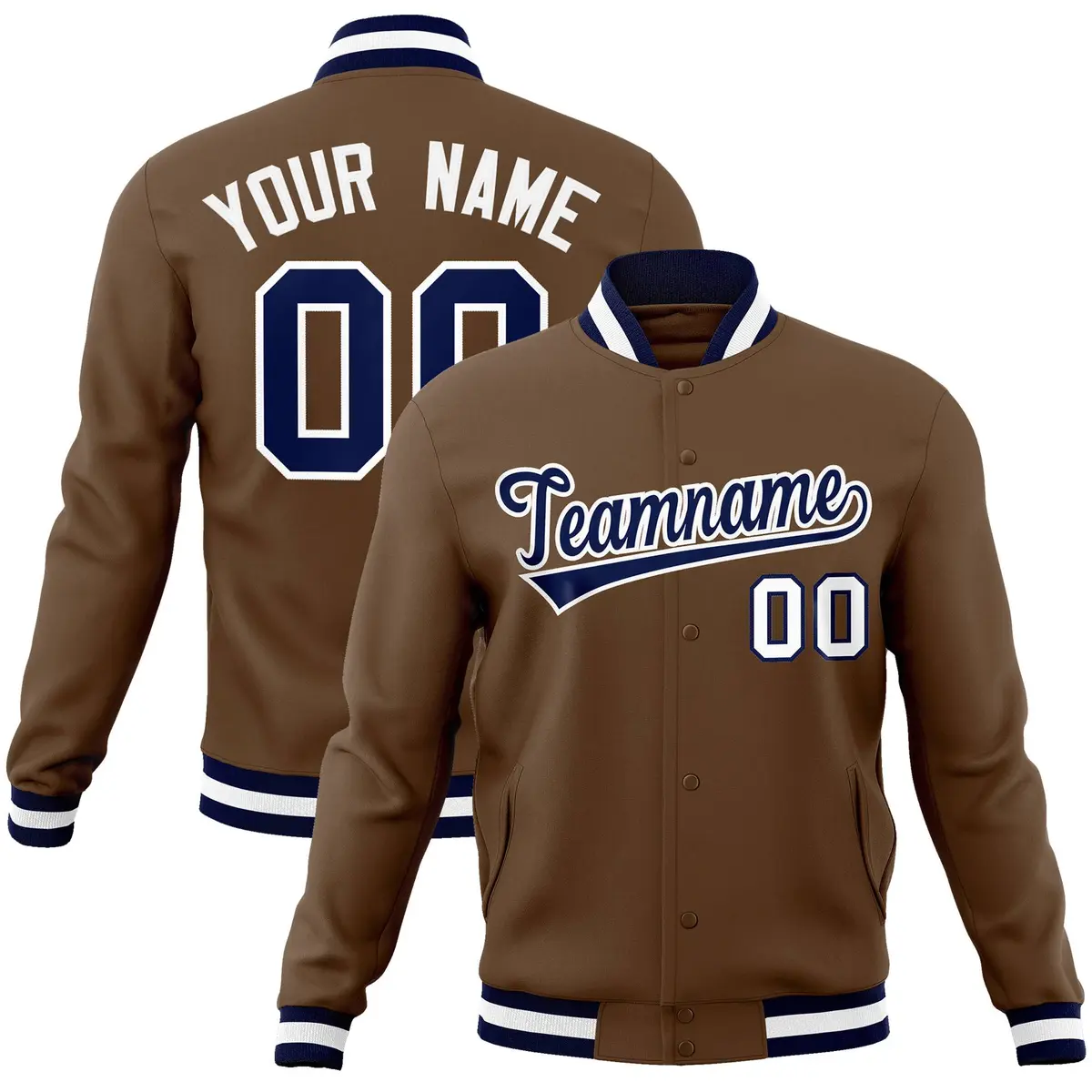 Light Brown Navy-White Varsity Full-Snap Letterman Jacket