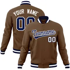 Light Brown Navy-White Varsity Full-Snap Letterman Jacket