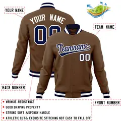 Light Brown Navy-White Varsity Full-Snap Letterman Jacket 4