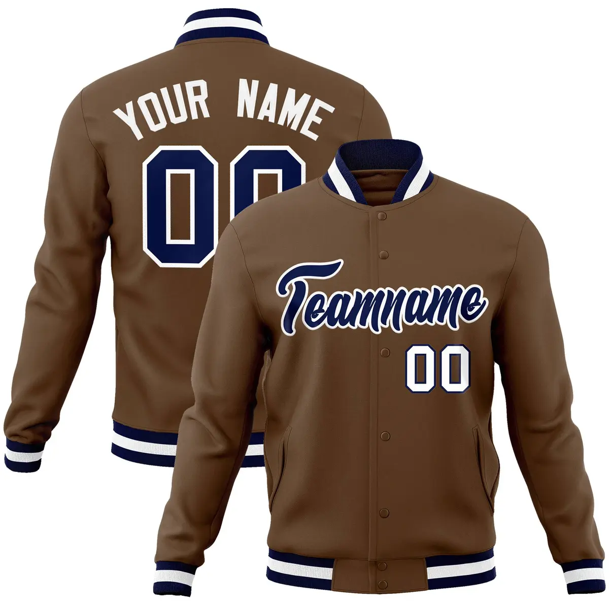 Light Brown Navy-White Varsity Full-Snap Letterman Jacket