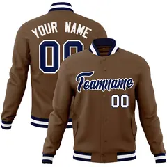 Light Brown Navy-White Varsity Full-Snap Letterman Jacket