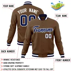 Light Brown Navy-White Varsity Full-Snap Letterman Jacket 4