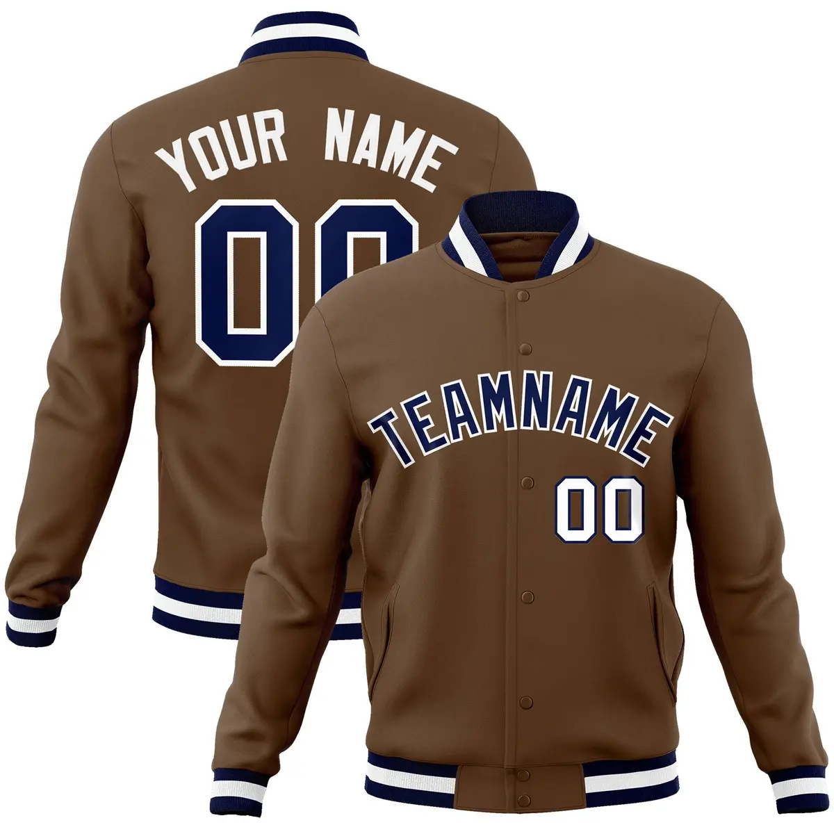 Light Brown Navy-White Varsity Full-Snap Letterman Jacket