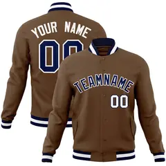 Light Brown Navy-White Varsity Full-Snap Letterman Jacket