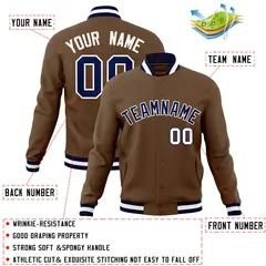 Light Brown Navy-White Varsity Full-Snap Letterman Jacket 4