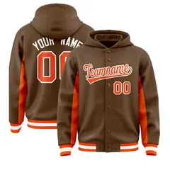 Light Brown Orange Color Block Varsity Letterman Hoodie Jacket 1