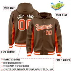 Light Brown Orange Color Block Varsity Letterman Hoodie Jacket 4