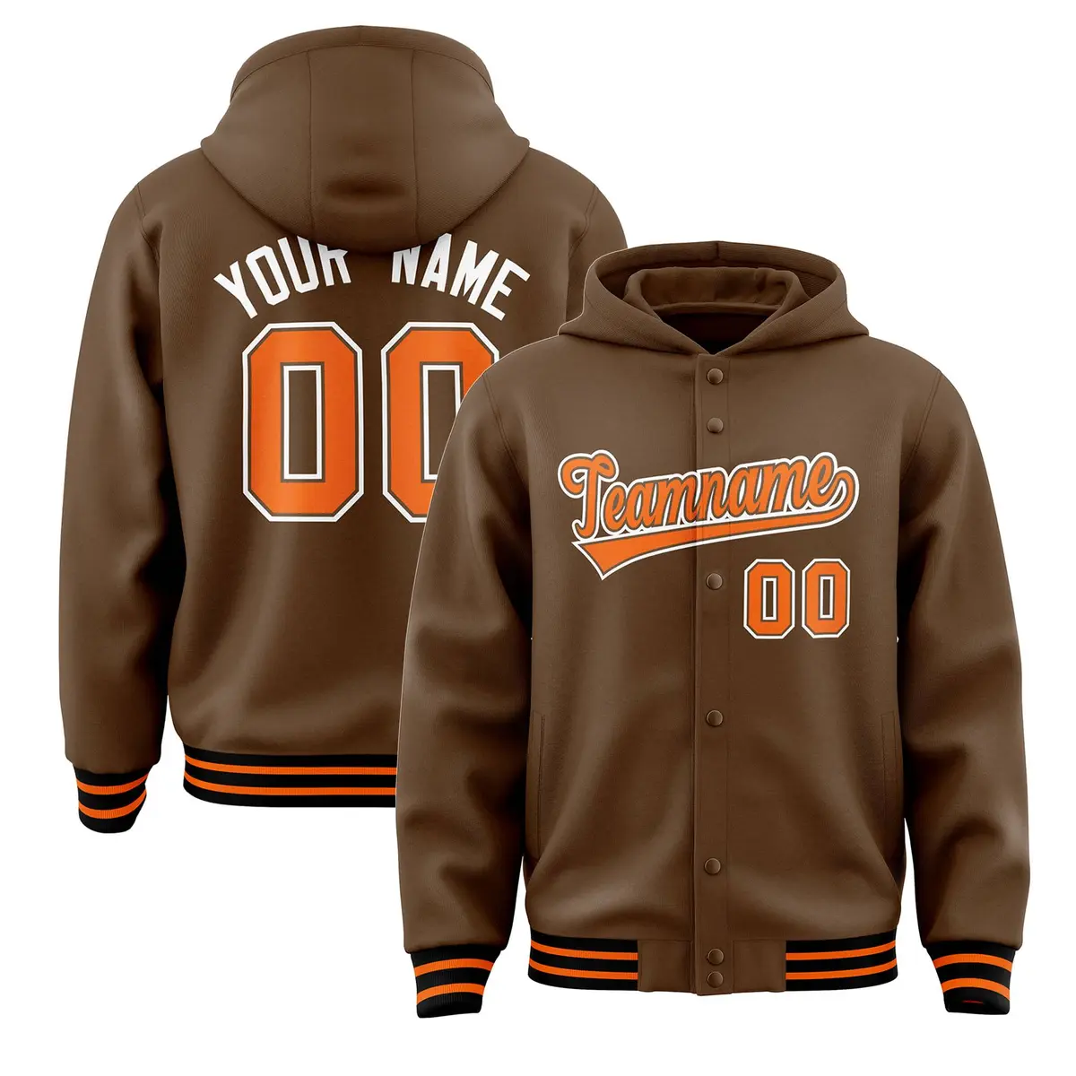 Light Brown Orange-Light Brown Varsity Letterman Hoodie Jacket