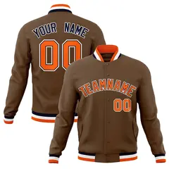 Light Brown Orange-Navy Varsity Full-Snap Letterman Jacket