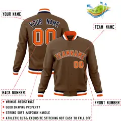 Light Brown Orange-Navy Varsity Full-Snap Letterman Jacket 4