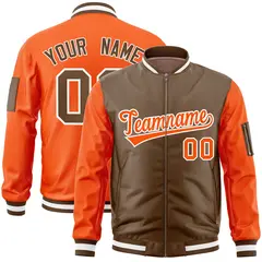 Light Brown Orange Two-Tone Varsity Letterman Bomber Jacket