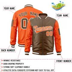 Light Brown Orange Two-Tone Varsity Letterman Bomber Jacket 2