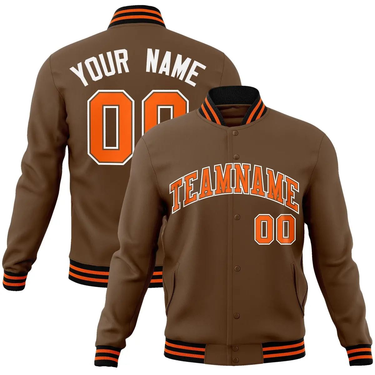 Light Brown Orange-White Varsity Full-Snap Letterman Jacket