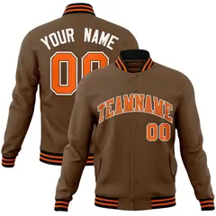 Light Brown Orange-White Varsity Full-Snap Letterman Jacket 1
