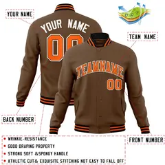 Light Brown Orange-White Varsity Full-Snap Letterman Jacket 4